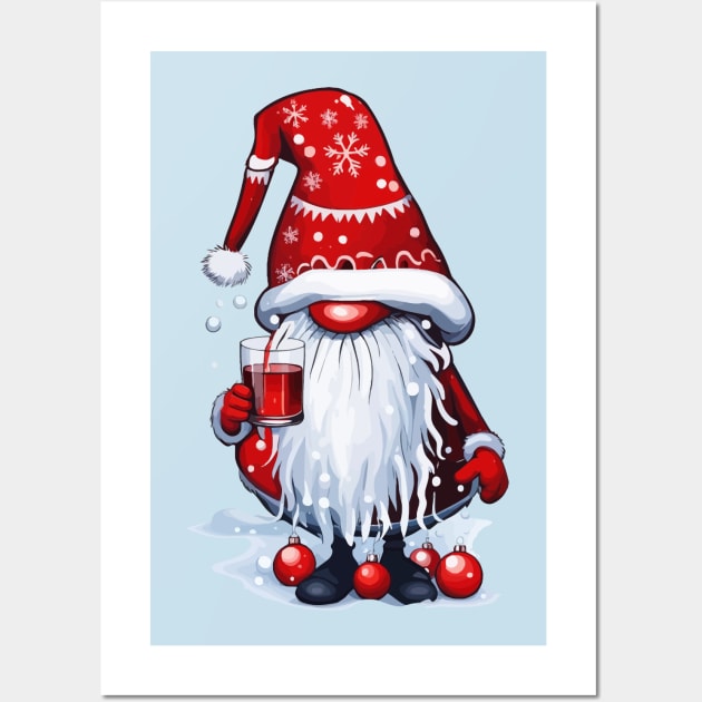 Christmas Nisse Gnome Gonk Holding A Glass Of Mulled Wine Wall Art by taiche